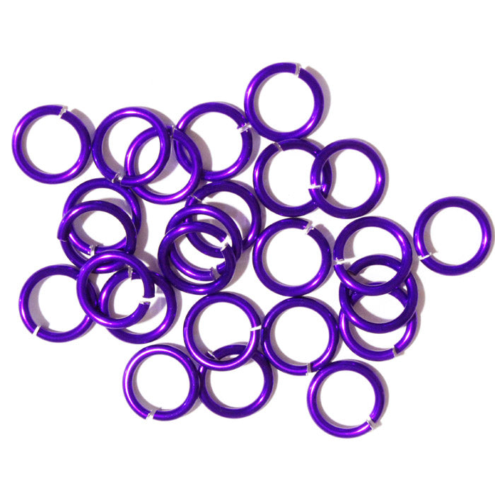 SHINY PURPLE 10mm 12 GA Jump Rings / 100 Pack / sawcut round open anodized aluminum