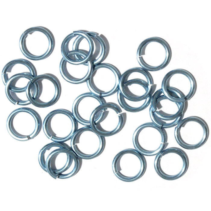 SHINY SKY BLUE 10mm 12 GA Jump Rings / 100 Pack / sawcut round open anodized aluminum