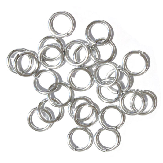 SHINY SILVER 10mm 12 GA Jump Rings / 100 Pack / sawcut round open anodized aluminum