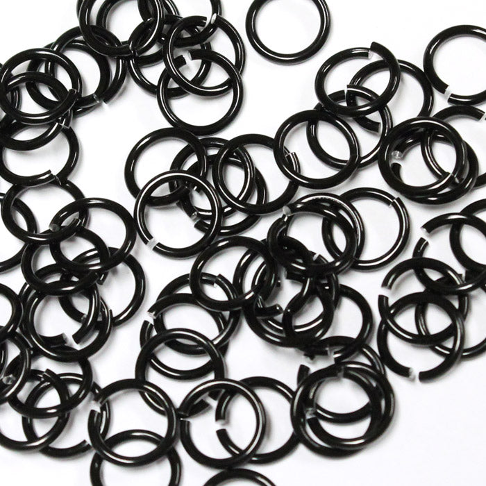 SHINY BLACK 7mm 16 GA AWG Jump Rings / 5 Gram Pack (approx 70) / sawcut round open anodized aluminum / for chainmail jewelry