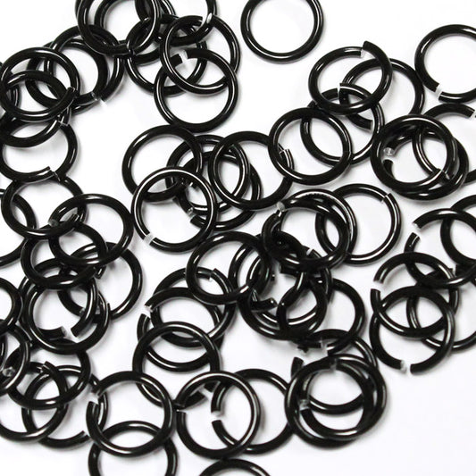 SHINY BLACK 7mm 16 GA AWG Jump Rings / 5 Gram Pack (approx 70) / sawcut round open anodized aluminum / for chainmail jewelry