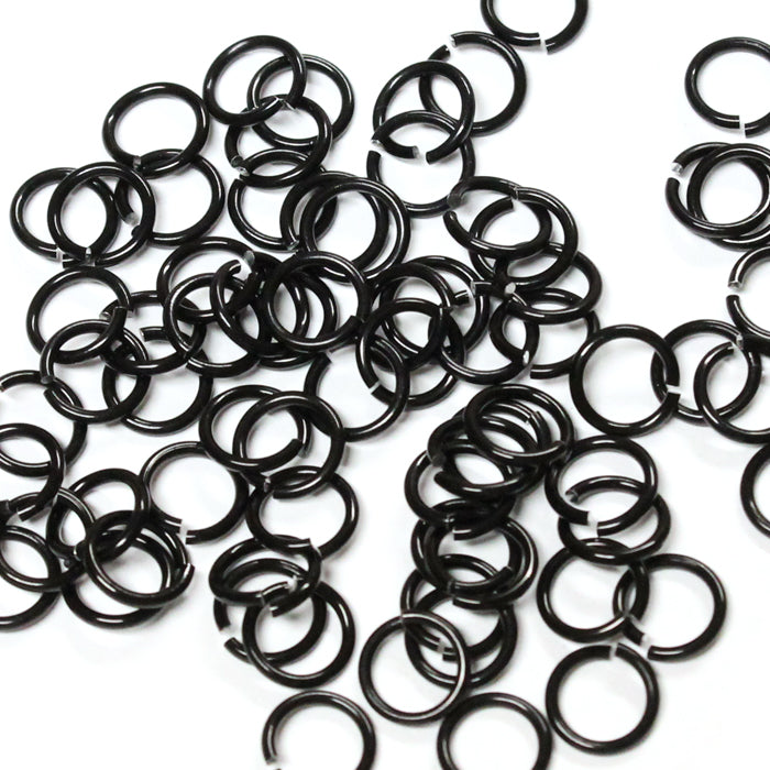 SHINY BLACK 5mm 18 GA Jump Rings / 5 Gram Pack (approx 130) / sawcut round open anodized aluminum