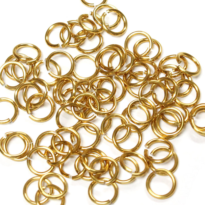 SHINY GOLD 5mm 18 GA Jump Rings / 5 Gram Pack (approx 130) / sawcut round open anodized aluminum
