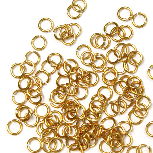 SHINY GOLD 3.4mm 20 GA Jump Rings / 5 Gram Pack (approx 275) / sawcut round open anodized aluminum