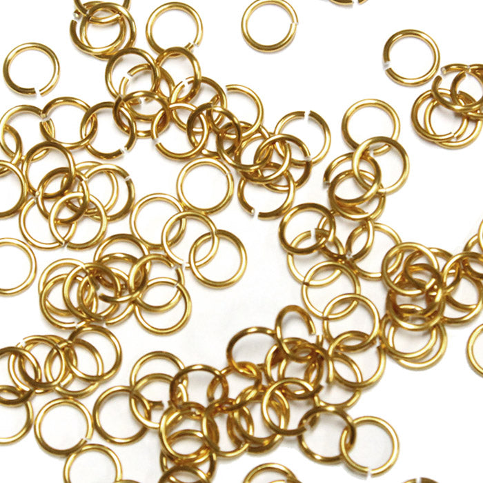SHINY GOLD 4mm 20 GA Jump Rings / 5 Gram Pack (approx 240) / sawcut round open anodized aluminum