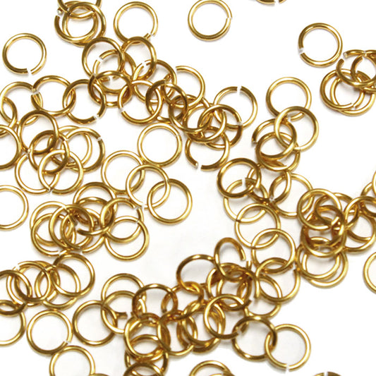 SHINY GOLD 4mm 20 GA Jump Rings / 5 Gram Pack (approx 240) / sawcut round open anodized aluminum