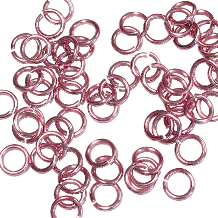 SHINY PINK 4mm 18 GA AWG Jump Rings / 5 Gram Pack (approx 150) / sawcut round open anodized aluminum