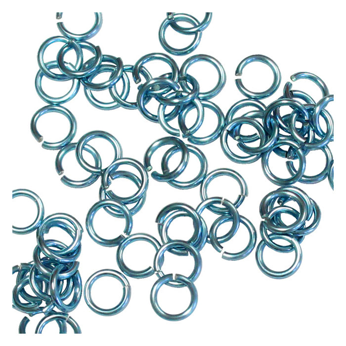 SHINY SKY BLUE 4mm 18 GA AWG Jump Rings / 5 Gram Pack (approx 150) / sawcut round open anodized aluminum
