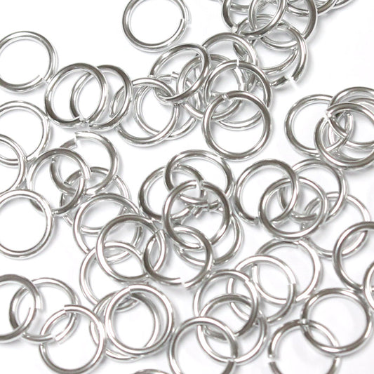 SHINY SILVER 7mm 16 GA AWG Jump Rings / 50 Gram Pack / sawcut round open anodized aluminum / for chainmail jewelry