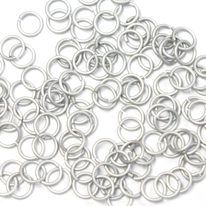 MATTE SILVER 5mm 18 GA Jump Rings / 5 Gram Pack (approx 130) / sawcut round open anodized aluminum