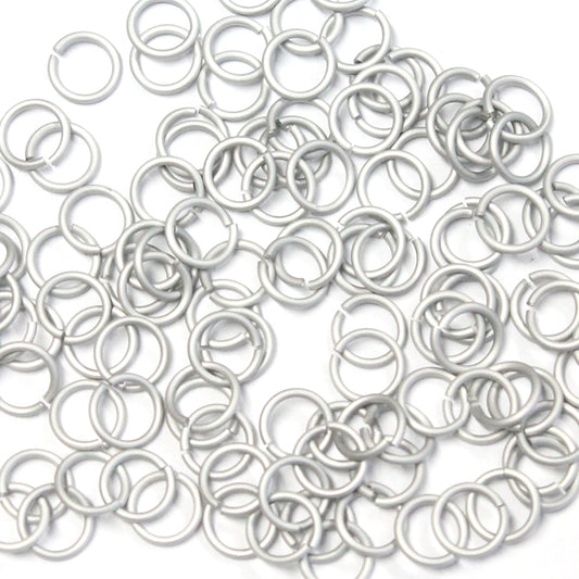 MATTE SILVER 5mm 18 GA Jump Rings / 5 Gram Pack (approx 130) / sawcut round open anodized aluminum