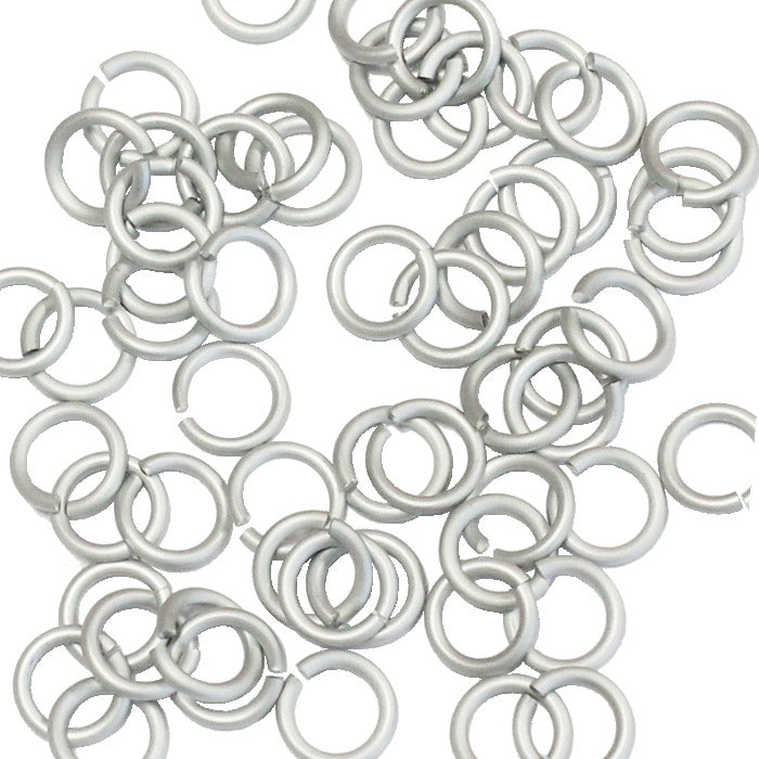 MATTE SILVER 4mm 18 GA AWG Jump Rings / 5 Gram Pack (approx 150) / sawcut round open anodized aluminum