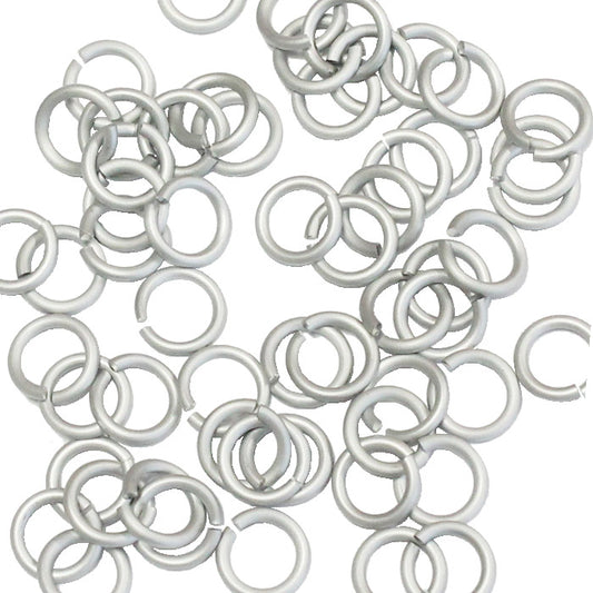 MATTE SILVER 4mm 18 GA AWG Jump Rings / 5 Gram Pack (approx 150) / sawcut round open anodized aluminum