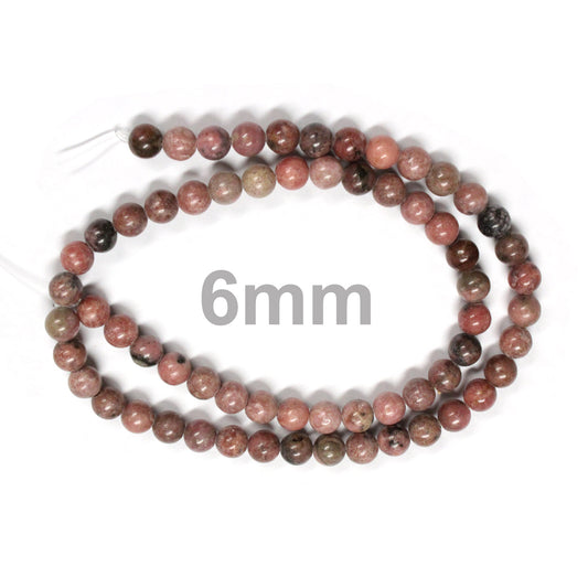 6mm Rhodonite / 16" Strand / natural / smooth round stone beads
