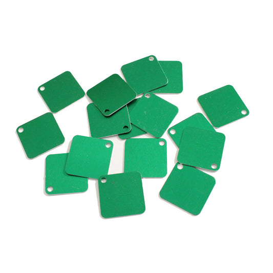 GREEN 25mm Square Tags / 25 Pack / anodized aluminum / for jewelry, etching, engraving