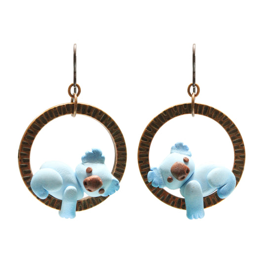 Koala Earrings / 50mm length / antique copper niobium hook earwires