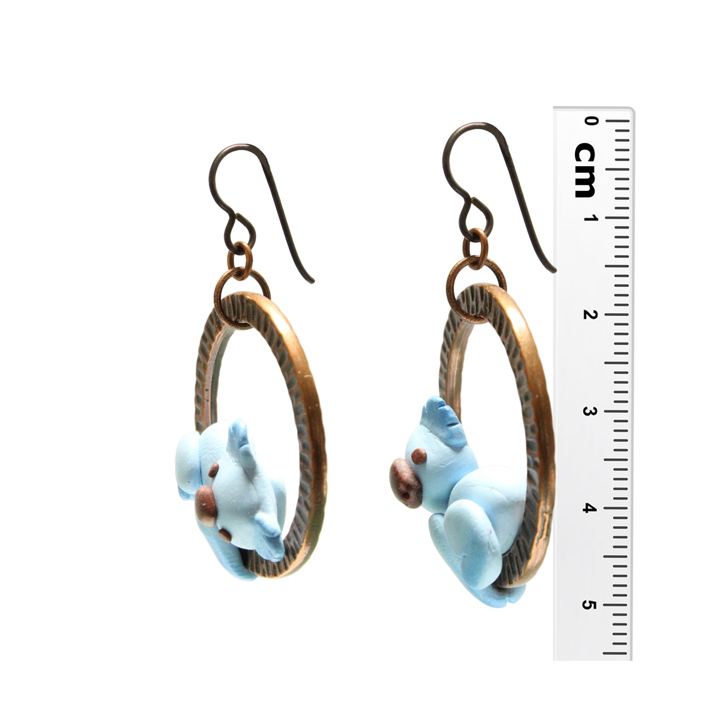 Koala Earrings / 50mm length / antique copper niobium hook earwires
