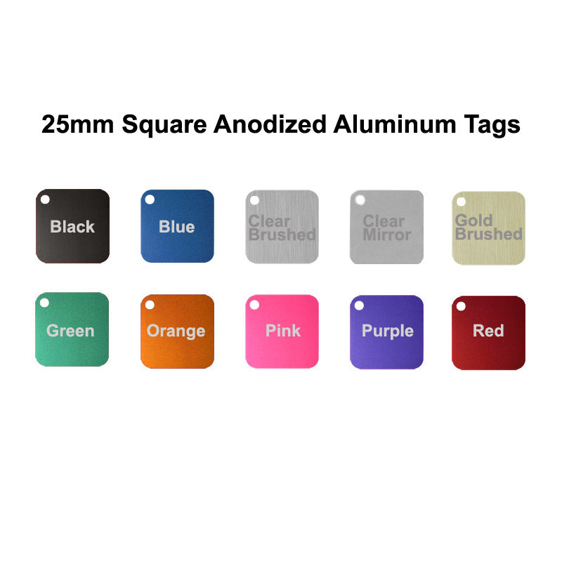 25mm Square Anodized Aluminum Tags