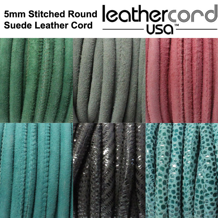 5mm Stitched Round Suede Leather Cord - Leathercord USA