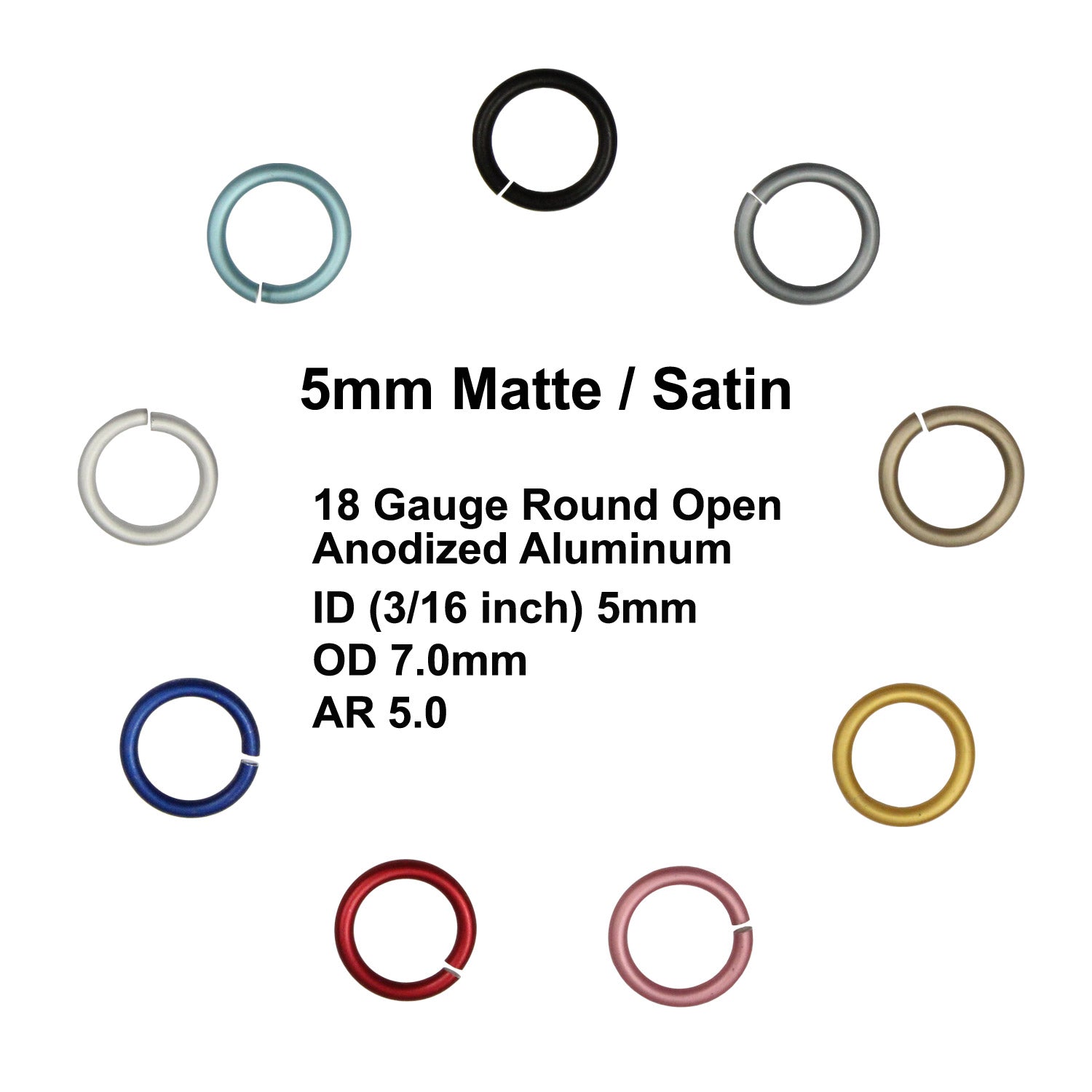 MATTE  5mm - 18 GA Jump Rings