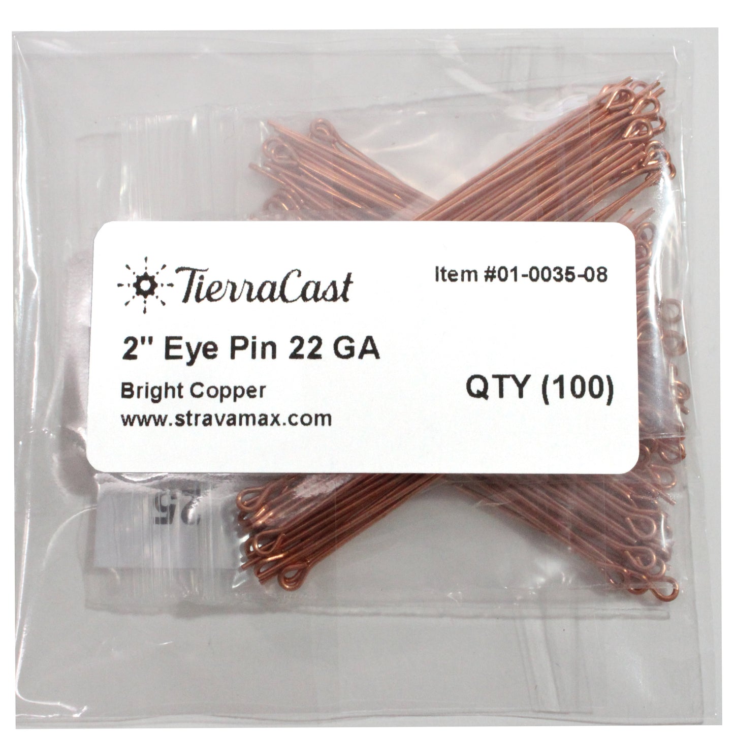 BRIGHT COPPER TierraCast Eye Pin 22 gauge 2 inch length / 100 Pack