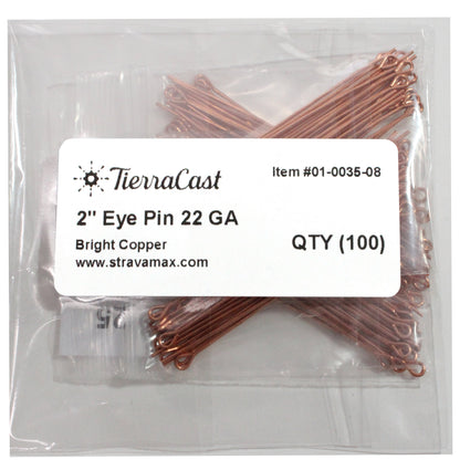 BRIGHT COPPER TierraCast Eye Pin 22 gauge 2 inch length / 100 Pack