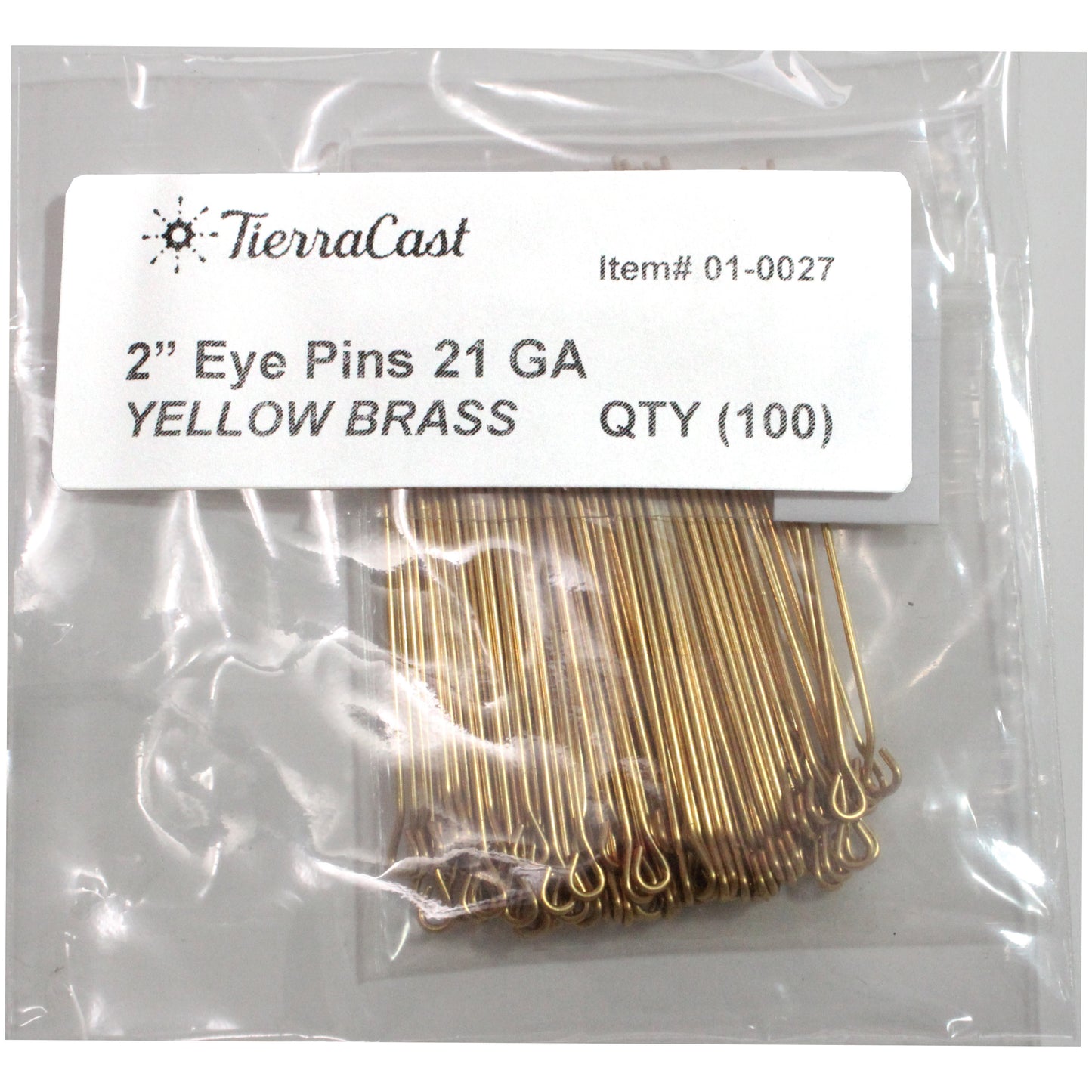 YELLOW BRASS TierraCast Eye Pin 22 gauge 2 inch length / 100 Pack