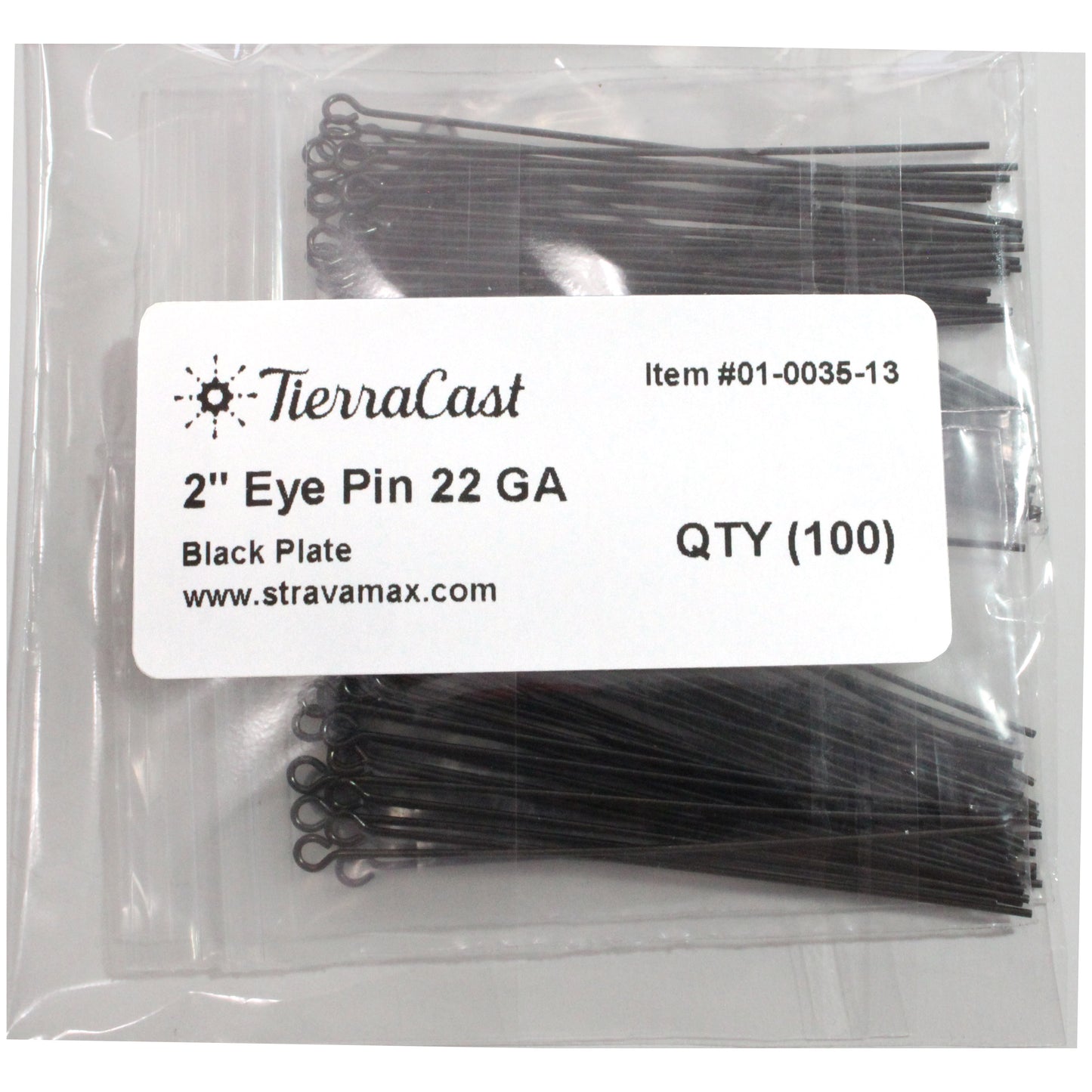 BLACK TierraCast Eye Pin 22 gauge 2 inch length / 100 Pack