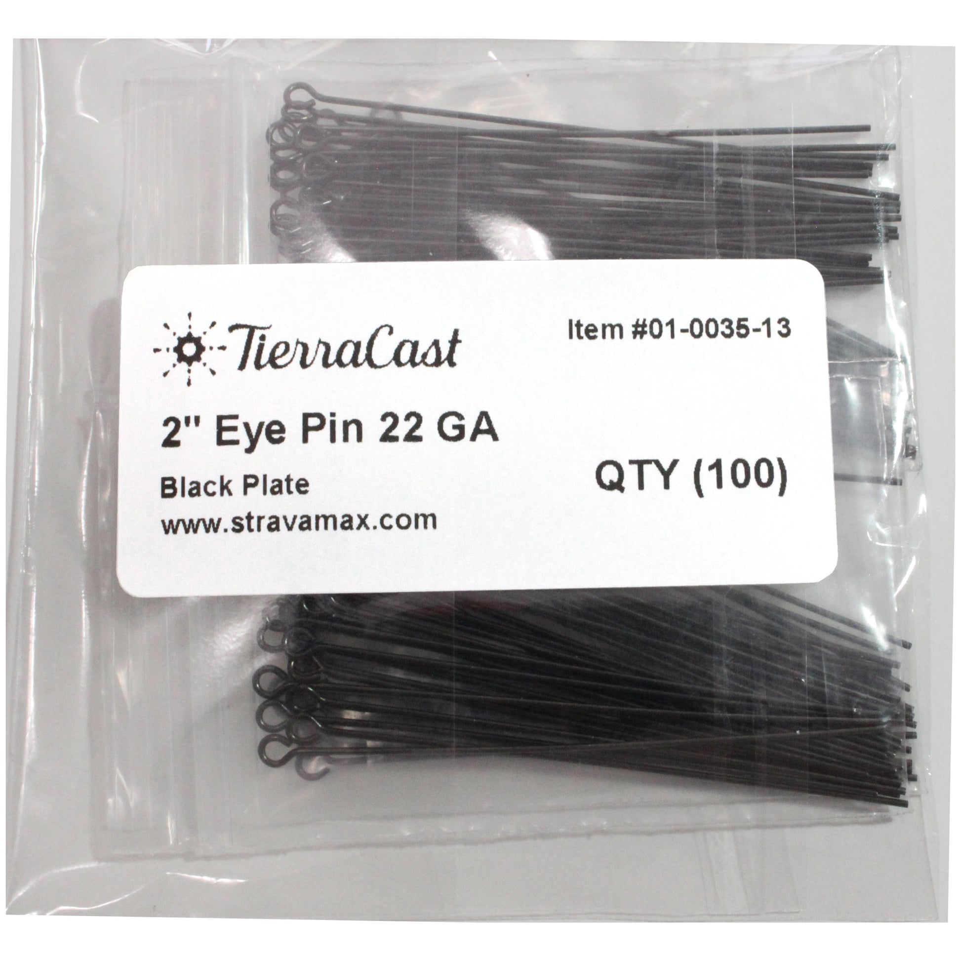 BLACK TierraCast Eye Pin 22 gauge 2 inch length / 100 Pack