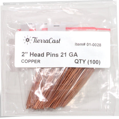 BRIGHT COPPER TierraCast Head Pin 22 gauge 2 inch length / 100 Pack