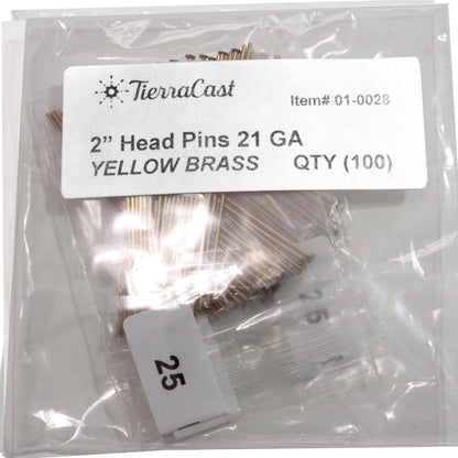 YELLOW BRASS TierraCast Head Pin 22 gauge 2 inch length / 100 Pack