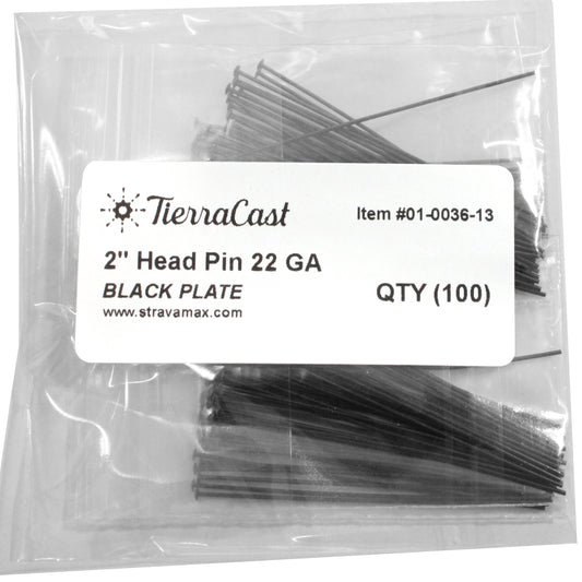BLACK TierraCast Head Pin 22 gauge 2 inch length / 100 Pack