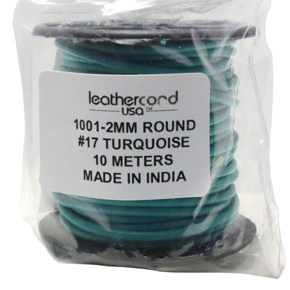 TURQUOISE 2mm Round Leather Cord / 10m roll