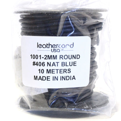 NATURAL BLUE 2mm Round Leather Cord / 10m roll