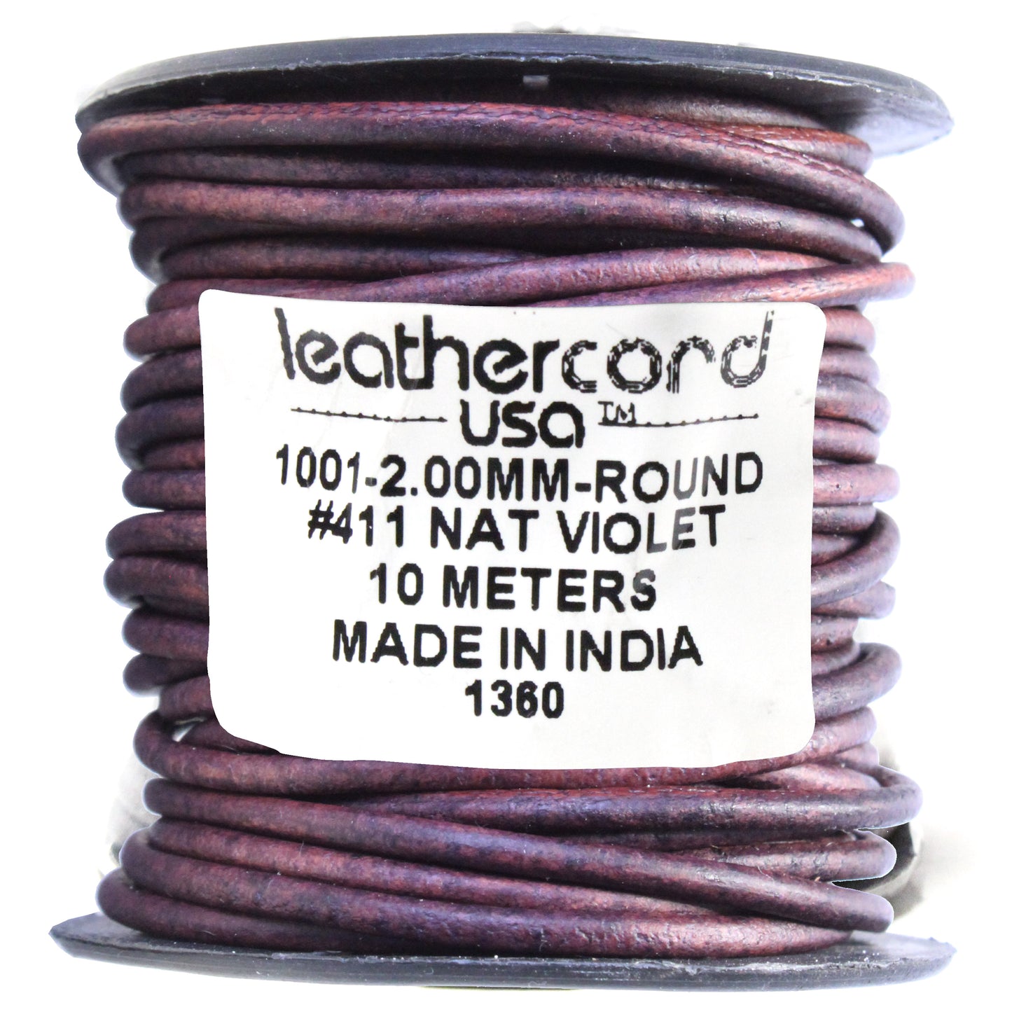 NATURAL VIOLET 2mm Round Leather Cord / 10m Roll