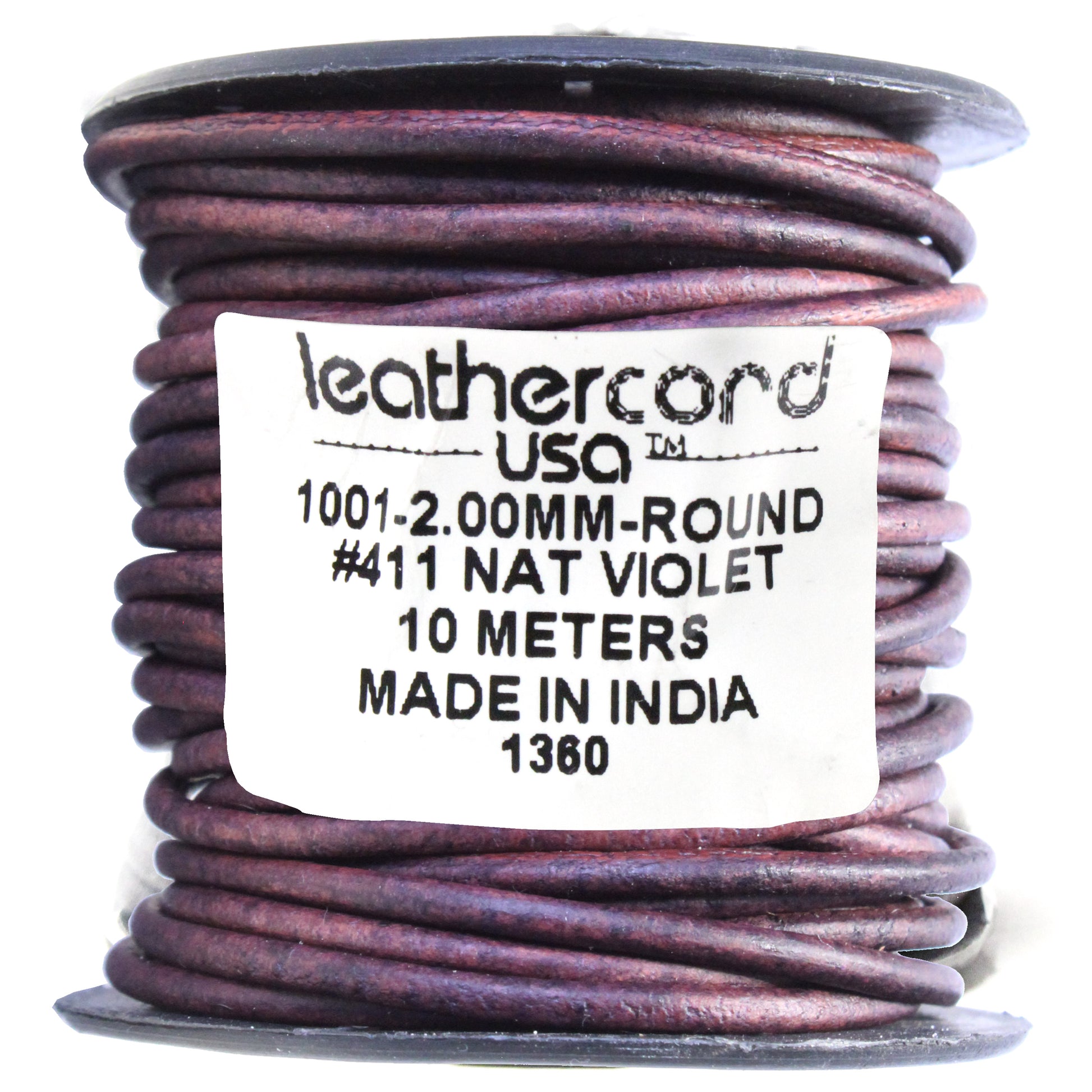 NATURAL VIOLET 2mm Round Leather Cord / 10m Roll
