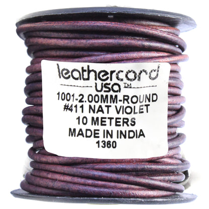 NATURAL VIOLET 2mm Round Leather Cord / 10m Roll