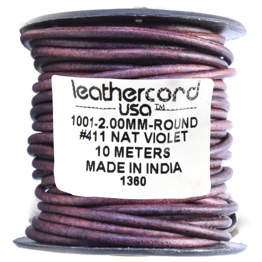 NATURAL VIOLET 2mm Round Leather Cord / 10m Roll
