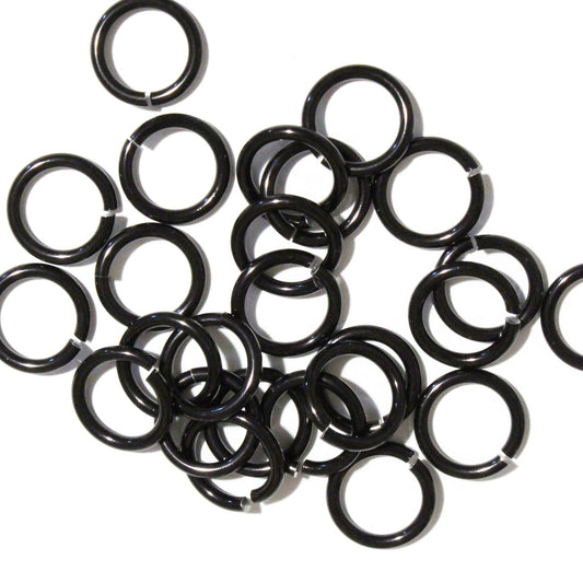 SHINY BLACK 10mm 12 GA Jump Rings / sawcut round open anodized aluminum / for chainmail jewelry