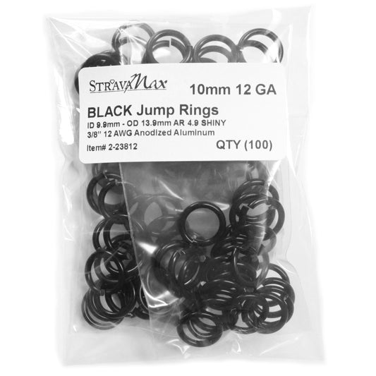 SHINY BLACK 10mm 12 GA Jump Rings / 100 Pack / sawcut round open anodized aluminum