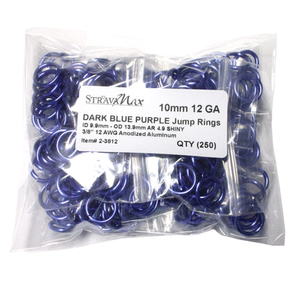 SHINY DARK BLUE PURPLE 10mm 12 GA Jump Rings / 250 Pack