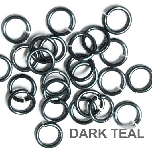 SHINY DARK TEAL 10mm 12 GA Jump Rings / 25 Pack / sawcut round open anodized aluminum