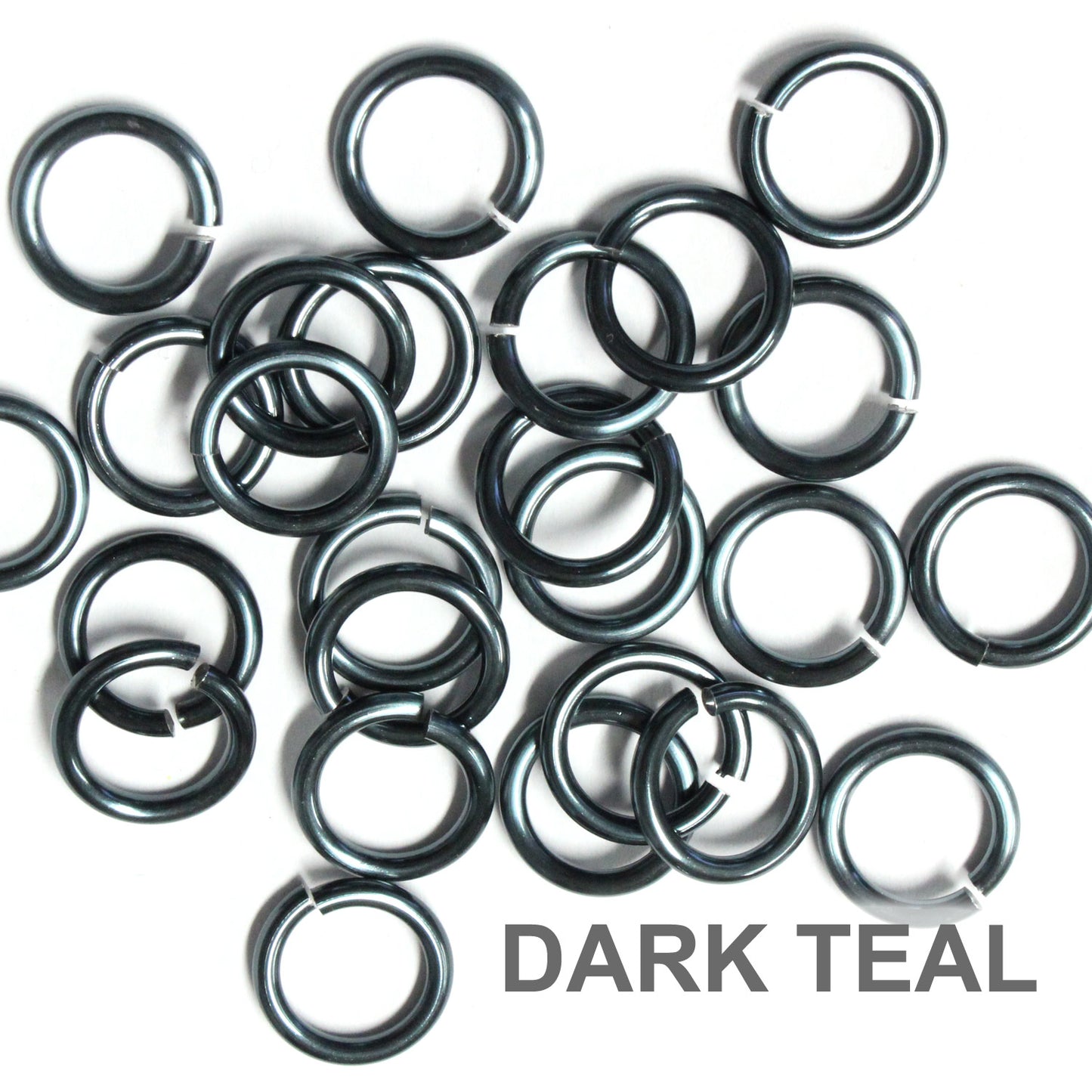 SHINY DARK TEAL 10mm 12 GA Jump Rings / 100 Pack / sawcut round open anodized aluminum