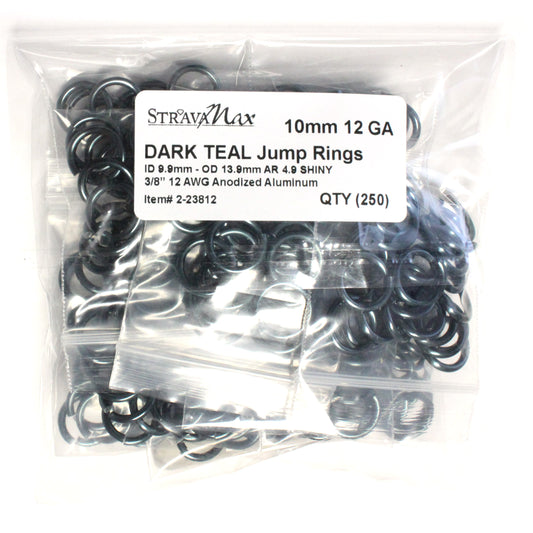 SHINY DARK TEAL 10mm 12 GA Jump Rings / 250 Pack / sawcut round open anodized aluminum