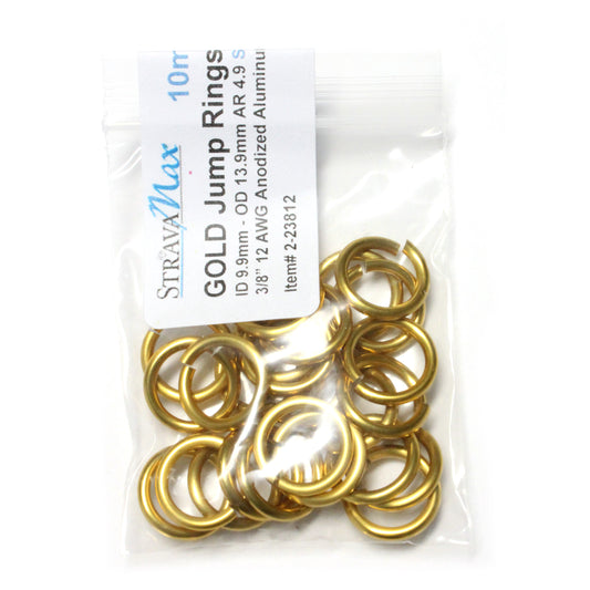 SHINY GOLD 10mm 12 GA Jump Rings / 25 Pack / sawcut round open anodized aluminum