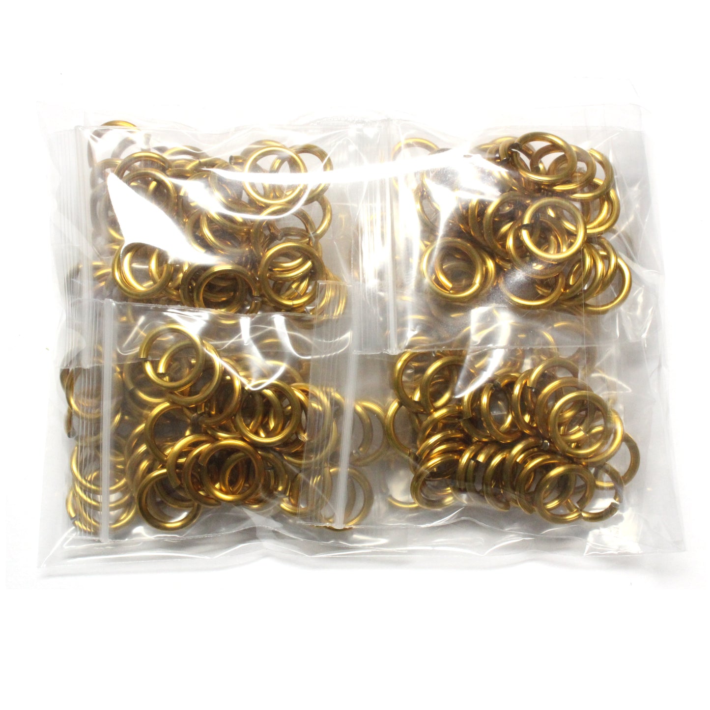 SHINY GOLD 10mm 12 GA Jump Rings / 250 Pack / sawcut round open anodized aluminum