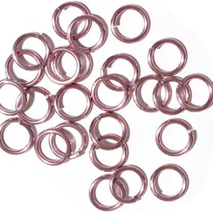 SHINY PINK 10mm 12 GA Jump Rings / sawcut round open anodized aluminum / for chainmail jewelry
