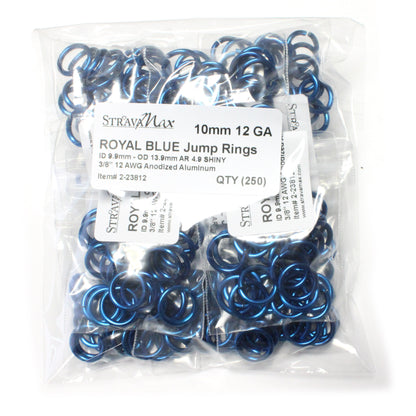 SHINY ROYAL BLUE 10mm 12 GA Jump Rings / sawcut round open anodized aluminum