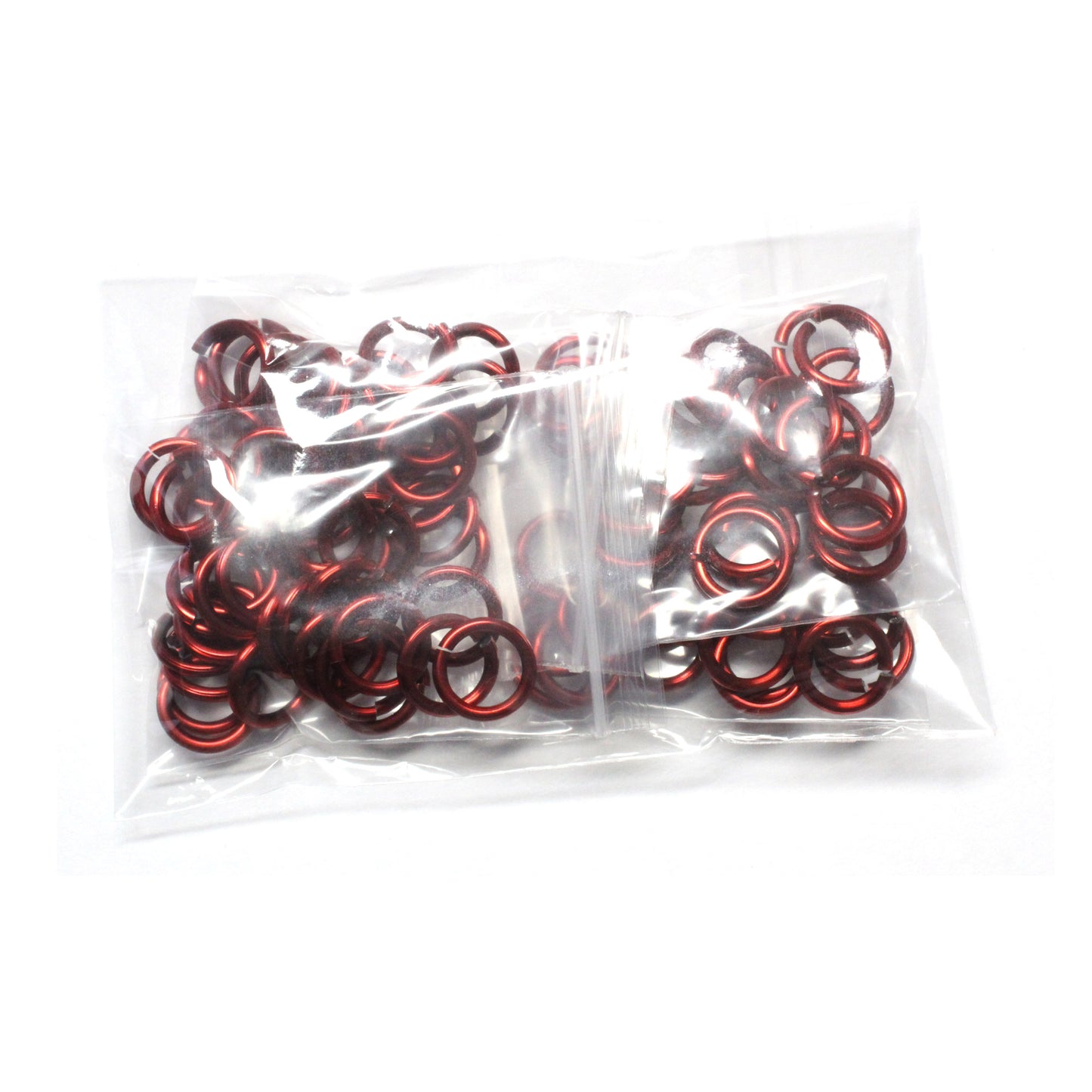 SHINY RED 10mm 12 GA Jump Rings / 100 Pack / sawcut round open anodized aluminum