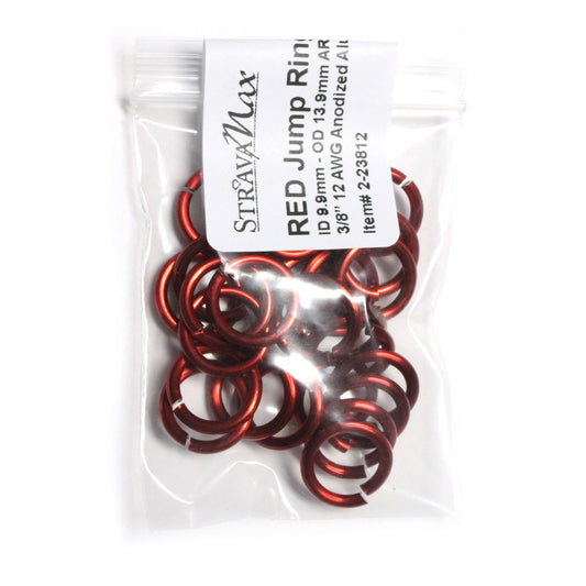SHINY RED 10mm 12 GA Jump Rings / 25 Pack / sawcut round open anodized aluminum